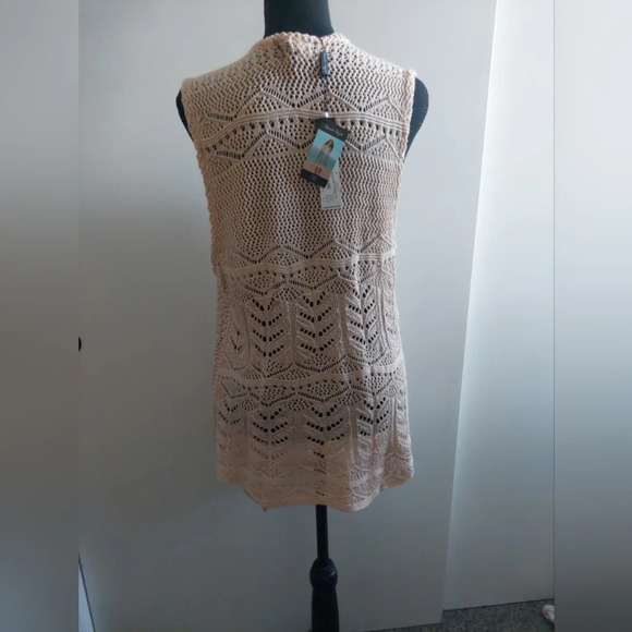 Charlie Paige open knit/ Crocheted Sweater Vest Beige Bohemian Wester S/M - Picture 5 of 8